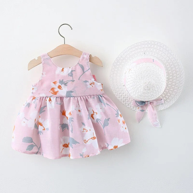 Restroo - Baby Girl Cotton Bow Dress Set