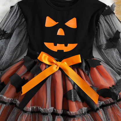 Restroo - Girls' Halloween Mesh Yarn A-Line Dress