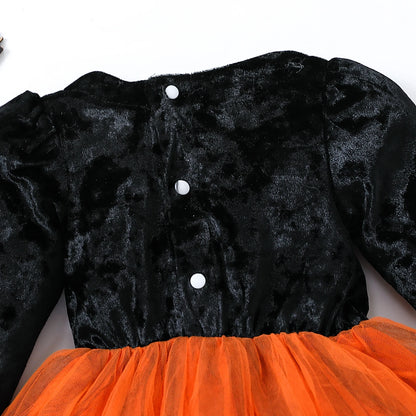 Restroo - Pumpkin Patchwork Tulle Party Dress