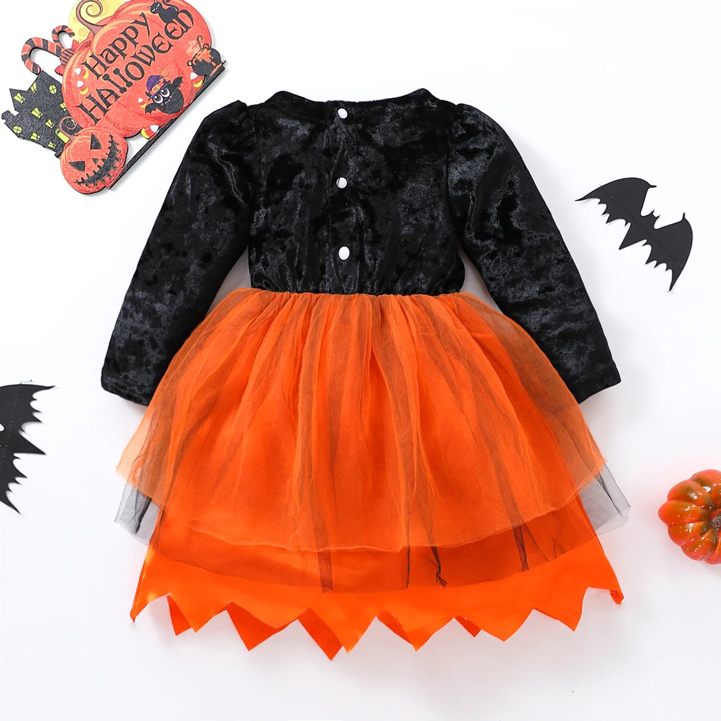 Restroo - Pumpkin Patchwork Tulle Party Dress