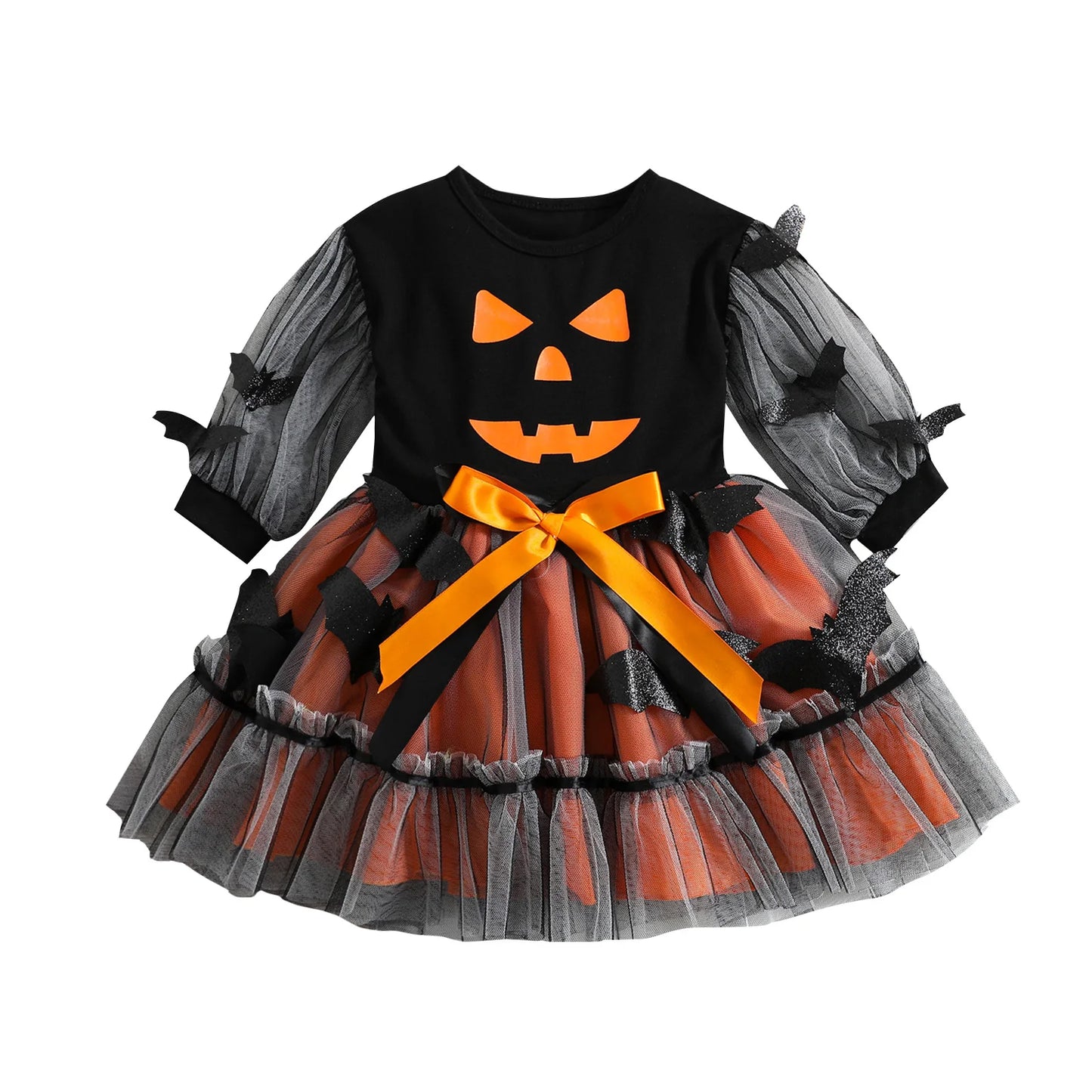 Restroo - Girls' Halloween Mesh Yarn A-Line Dress