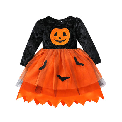 Restroo - Pumpkin Patchwork Tulle Party Dress