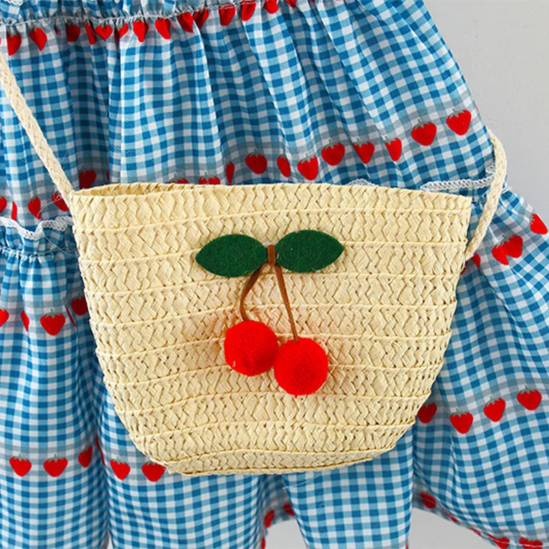 Restroo - Cherry Plaid Heart Dress & Bag Set