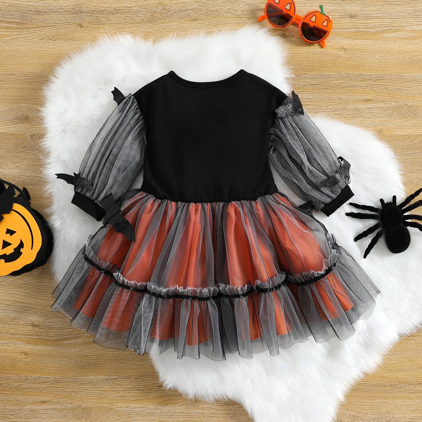 Restroo - Girls' Halloween Mesh Yarn A-Line Dress