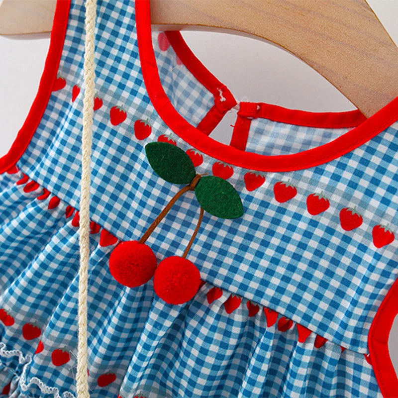 Restroo - Cherry Plaid Heart Dress & Bag Set